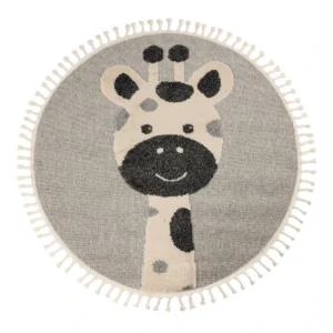 Apvalus Vaikiškas Kilimas Giraffe Grey